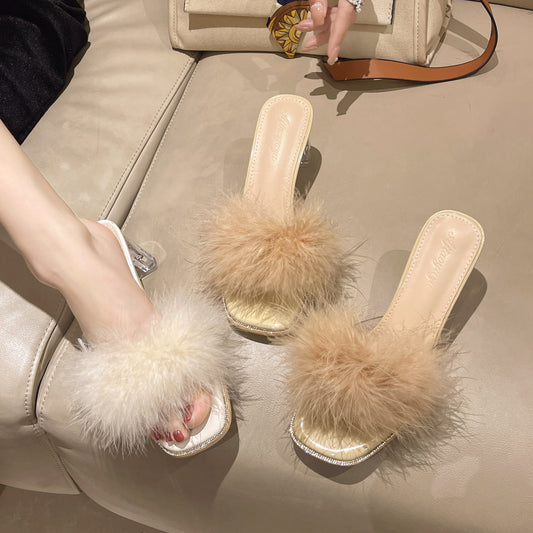 One-word Crystal Thick Heel With Skirt French High Heels